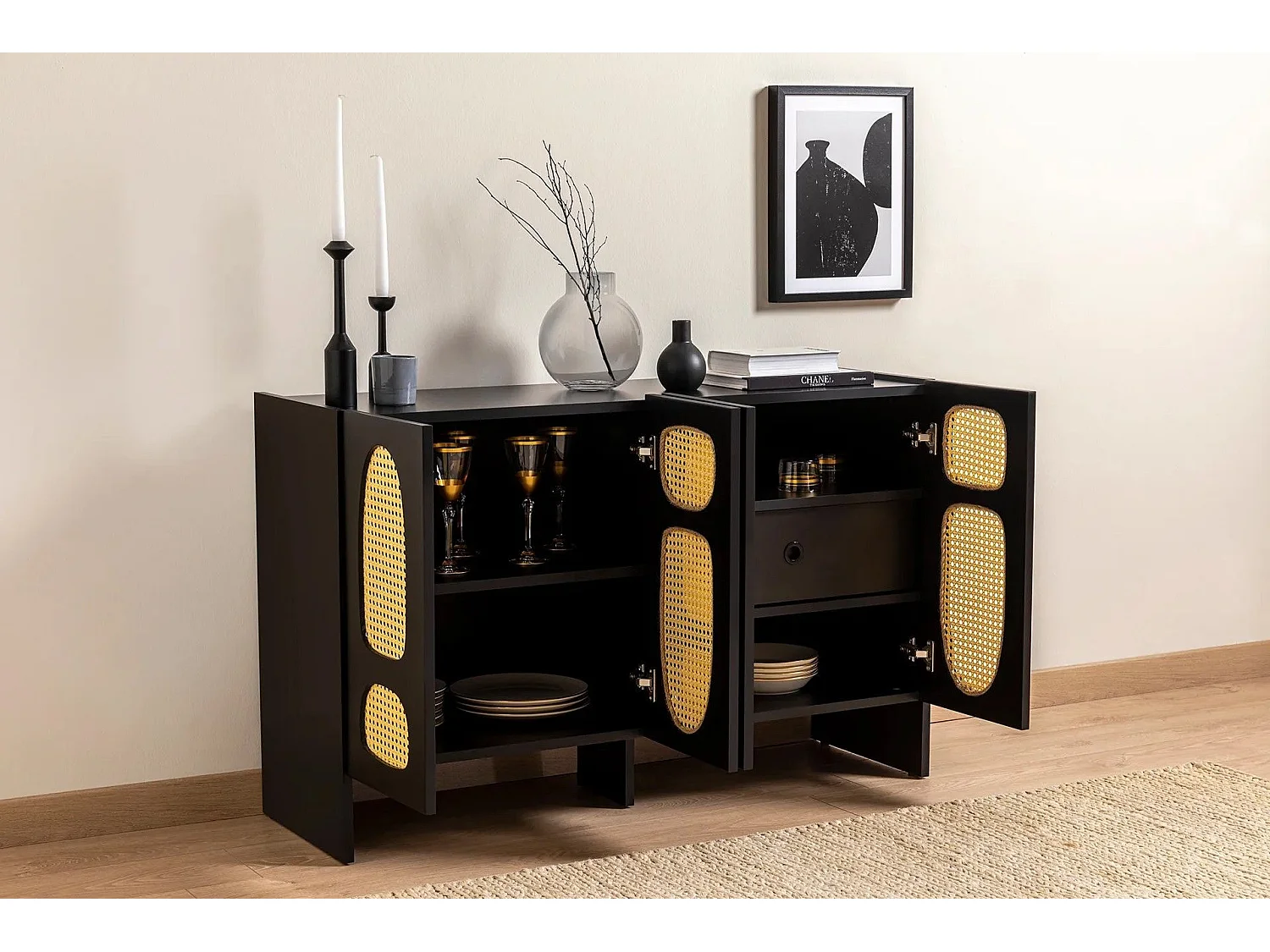 Aparador – 120 cm x 80 cm x 40 cm – Preto – Aglomerado revestido a melamina