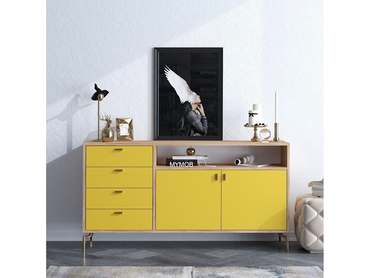 Aparador LİORA color roble Amarillo 140x40x86 cm