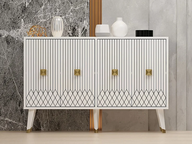 Aparador Carbın Blanco dorado120x30x80 cm