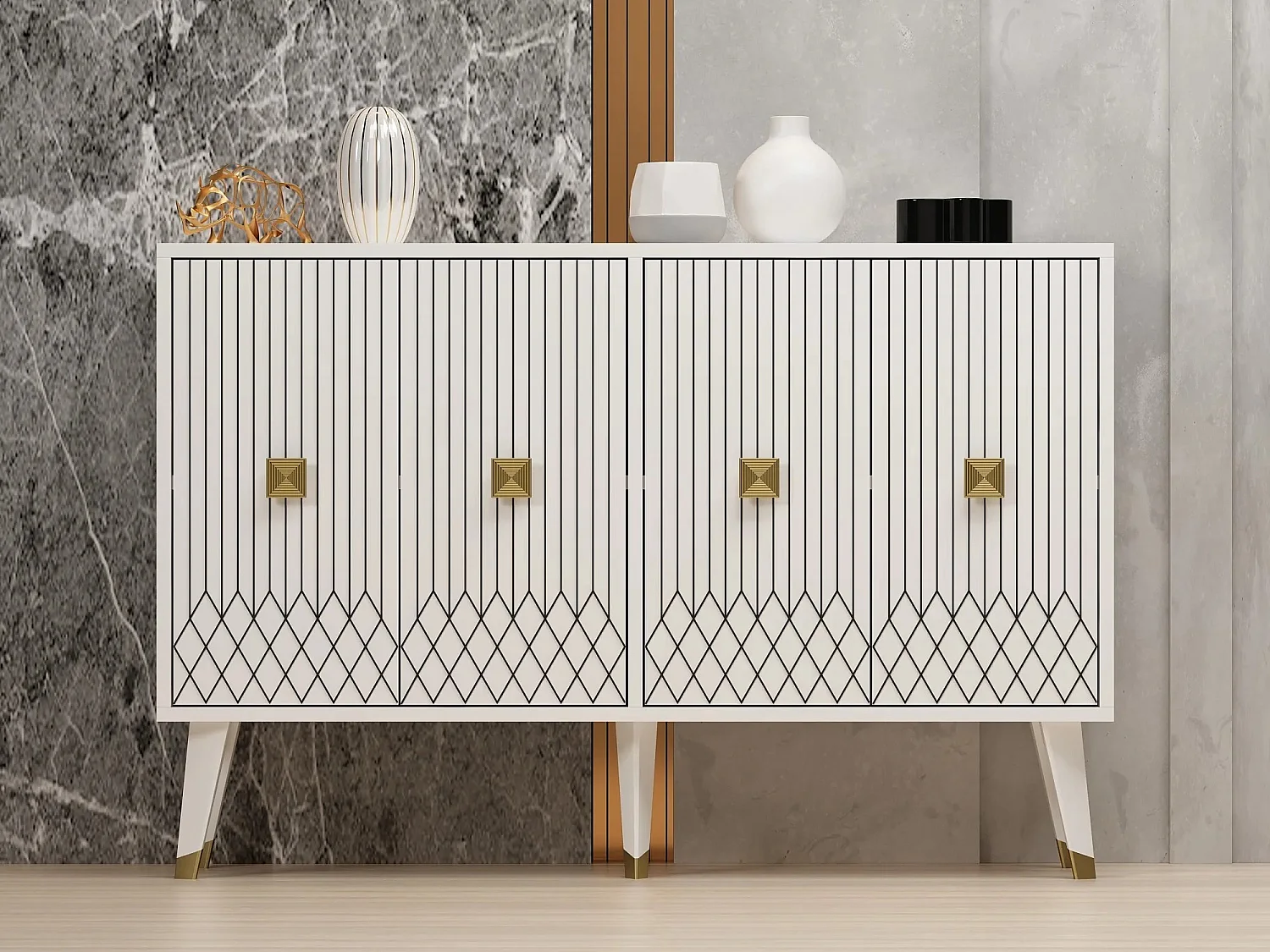 Aparador Carbın Blanco dorado120x30x80 cm