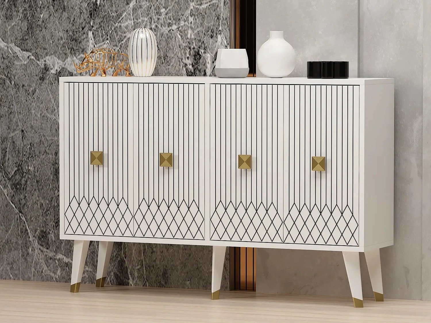 Buffet design Buron L120cm Blanc et Or