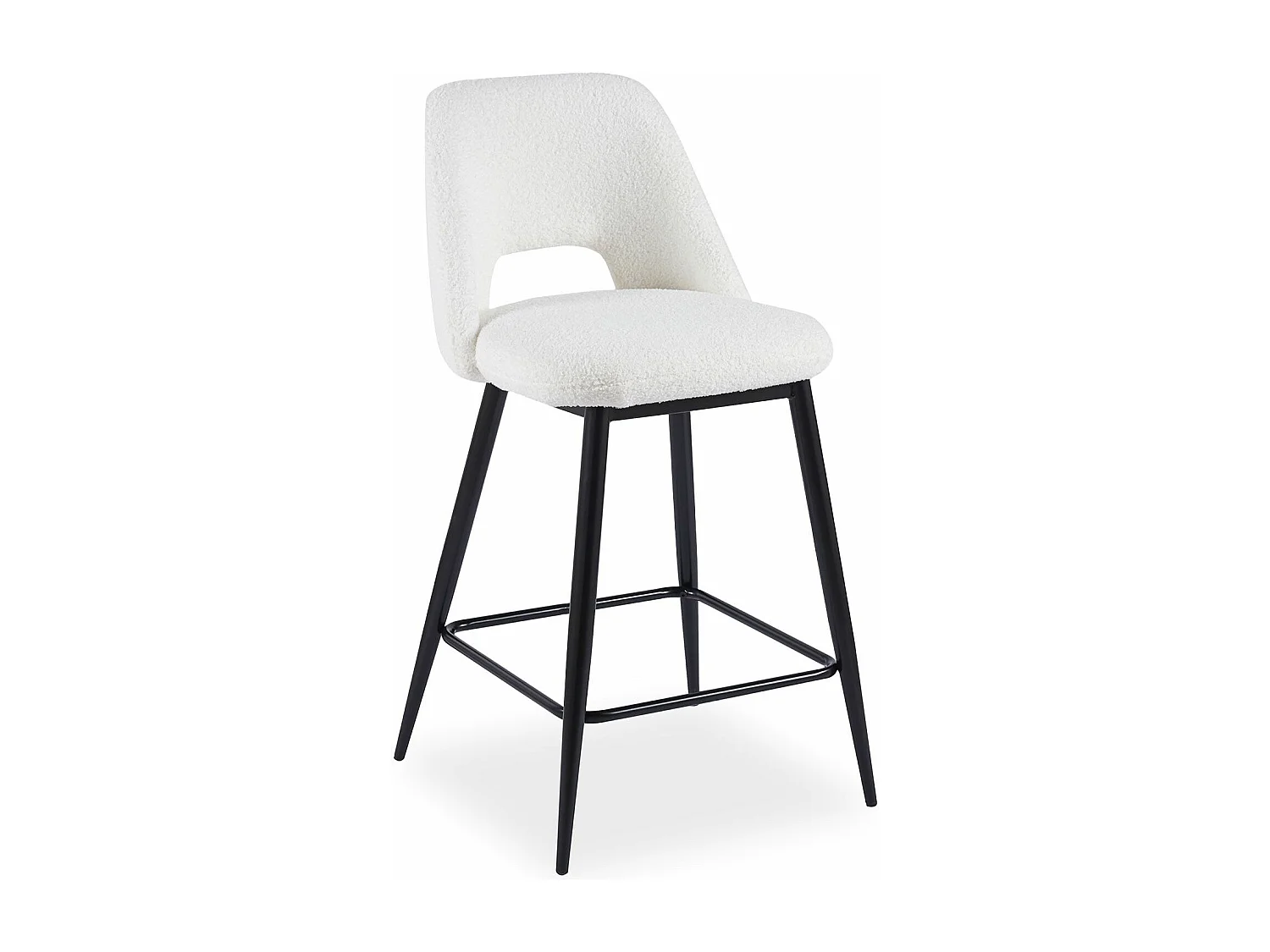 Lot de 2 chaises de bar Ecuador Métal Noir et Tissu bouclette Crème