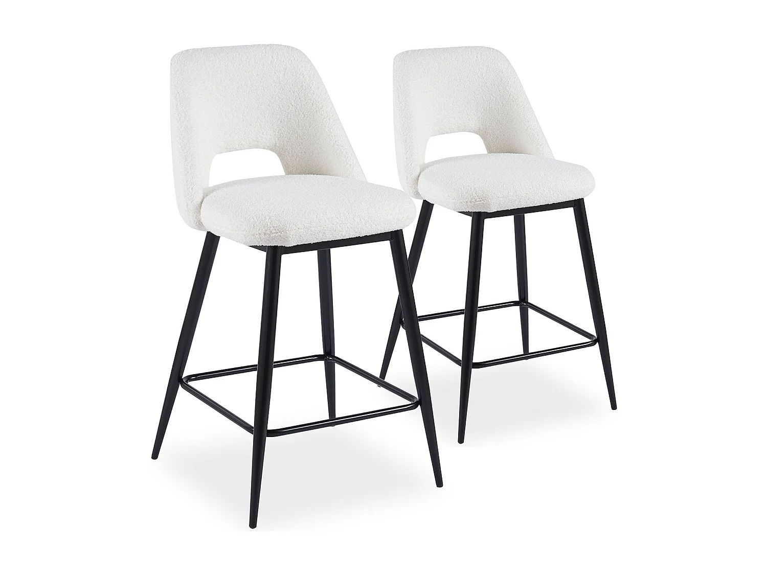 Lot de 2 chaises de bar Ecuador Métal Noir et Tissu bouclette Crème