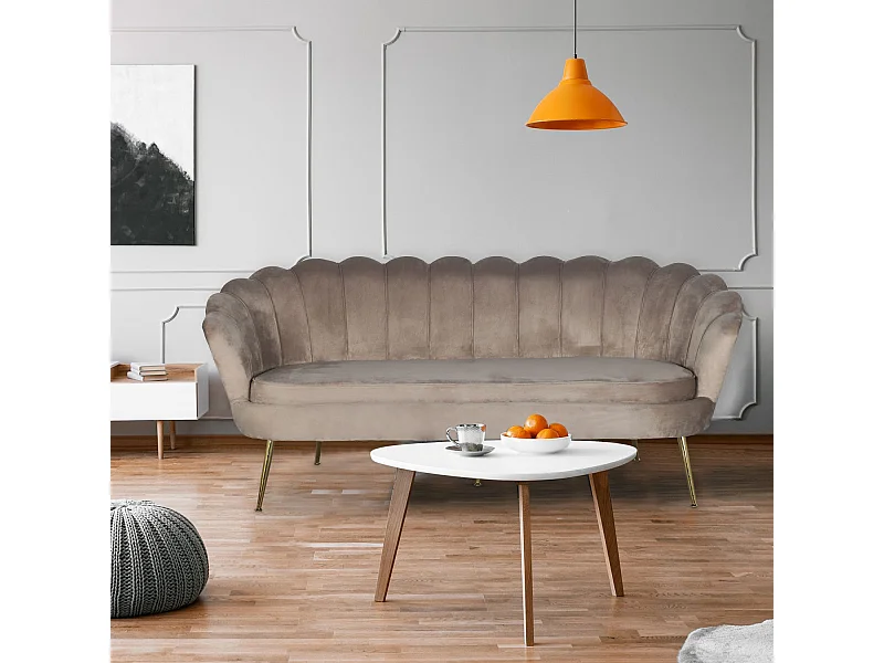 Andersen Velours Taupe Divano a 3 posti arrotondato in stile boudoir