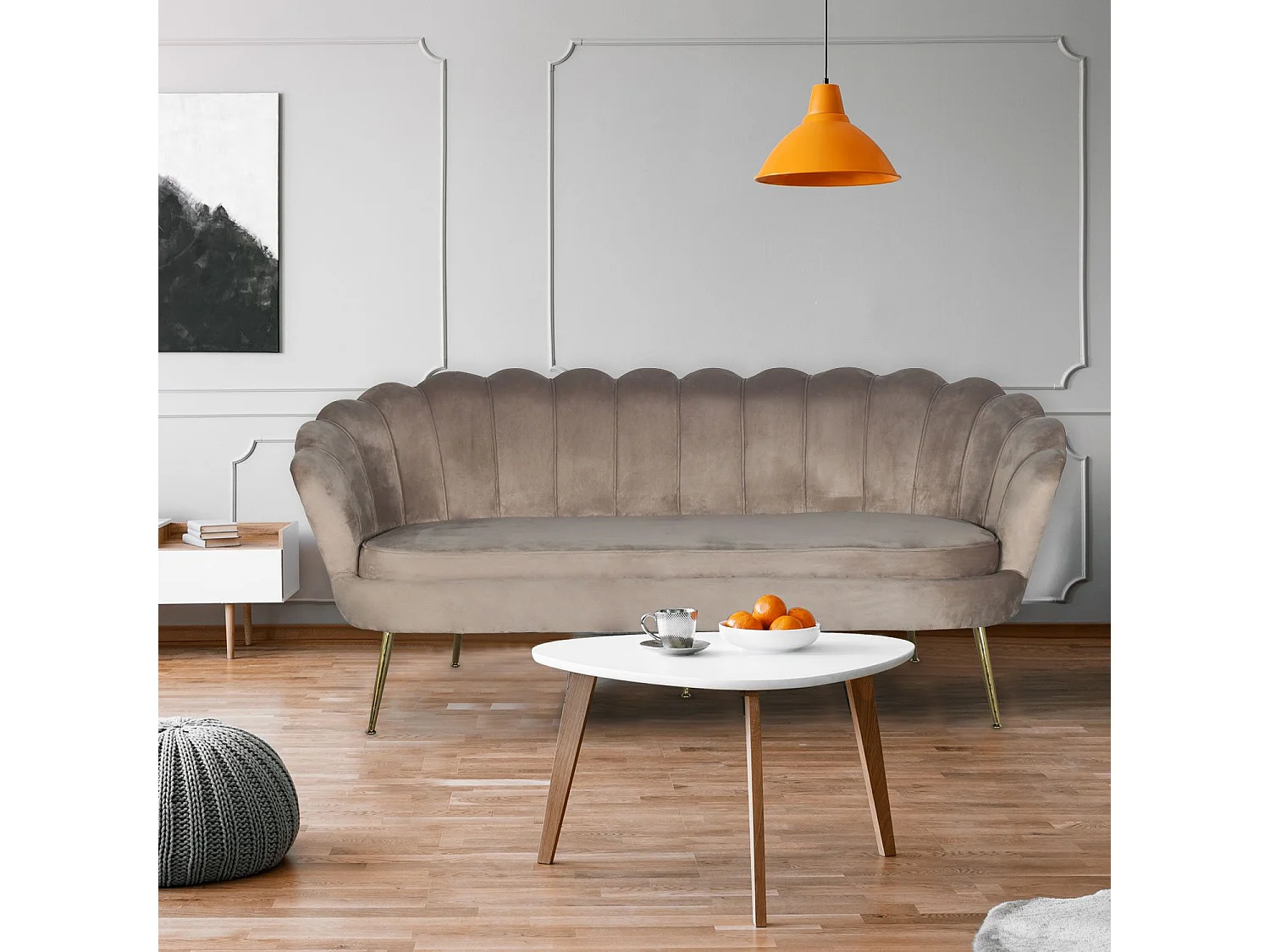 Andersen Velours Taupe Divano a 3 posti arrotondato in stile boudoir