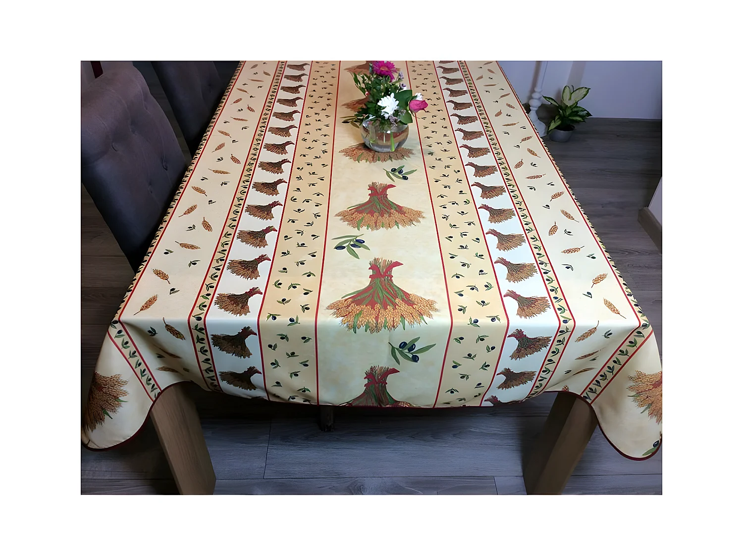 Nappe Provençale Rectangle Anti-Tâches - Bouquet De Blé Beige