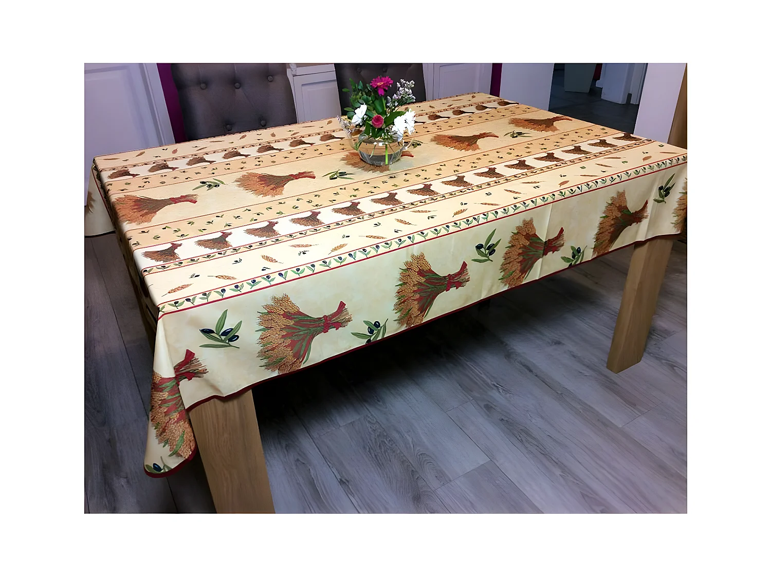 Nappe Provençale Rectangle Anti-Tâches - Bouquet De Blé Beige
