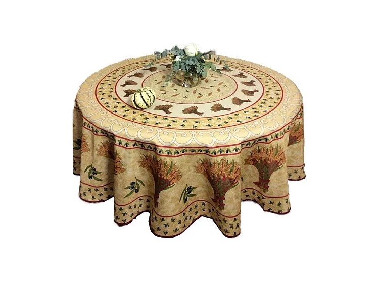 Nappe Provençale Ronde Anti-Tâches Bouquet De Blé 100% Polyester