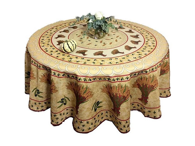 Nappe Provençale Ronde Anti-Tâches Bouquet De Blé 100% Polyester
