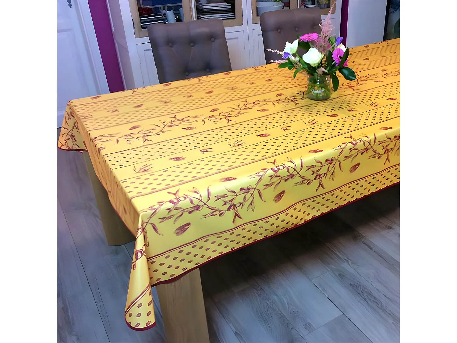 Nappe Rectangle Provençale Anti-Tâches - Cigale Olive Jaune Rouge