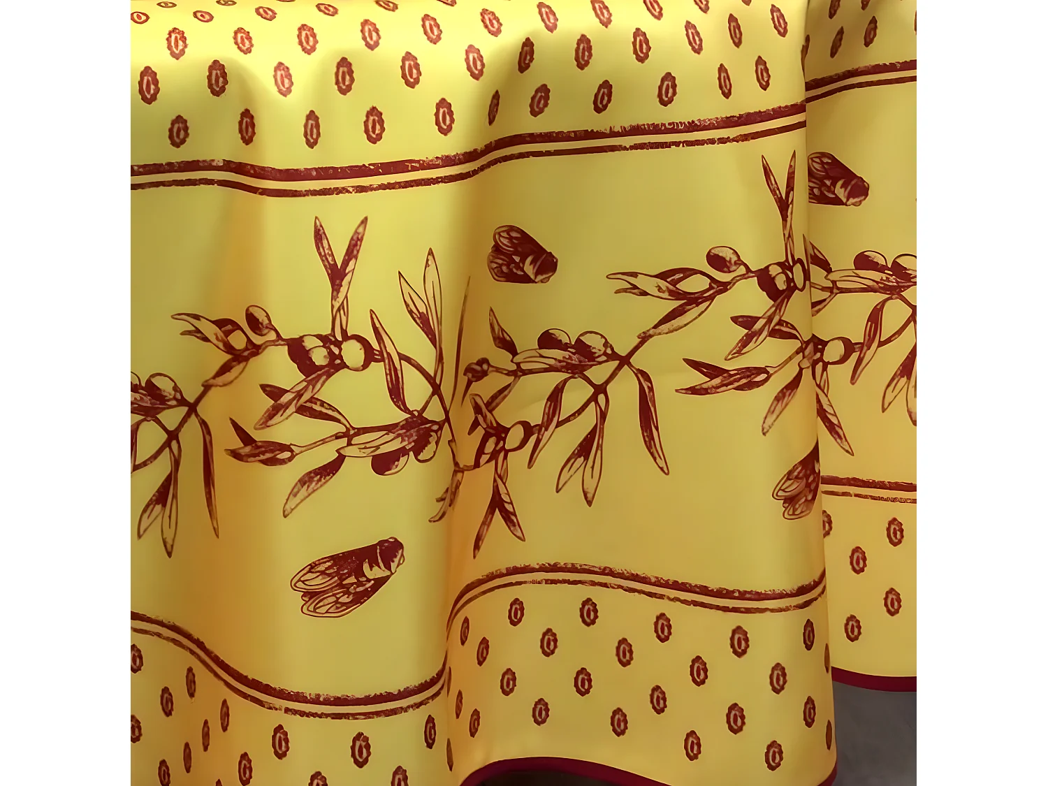 Nappe Rectangle Provençale Anti-Tâches - Cigale Olive Jaune Rouge