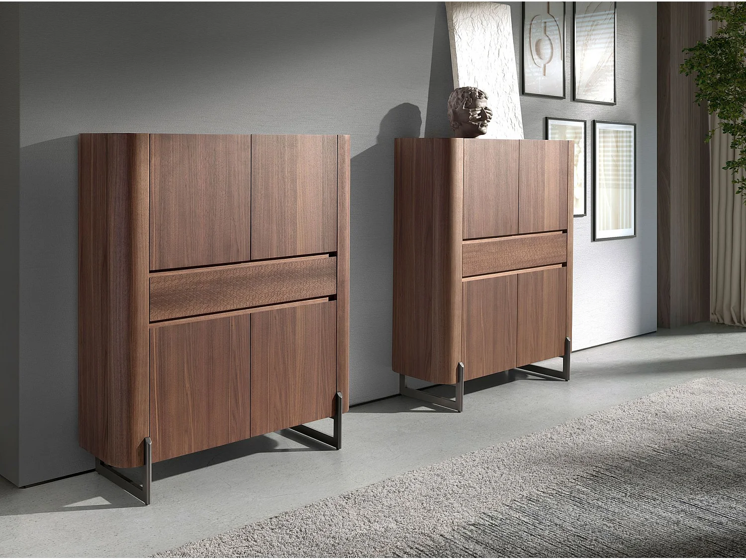 Credenza alta in noce e acciaio scuro metallizzato 3251 ANGEL CERDA