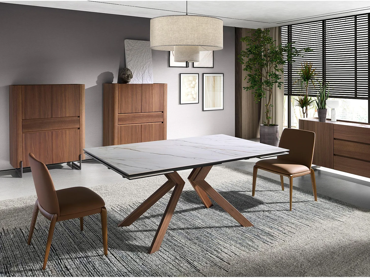 Credenza alta in noce e acciaio scuro metallizzato 3251 ANGEL CERDA