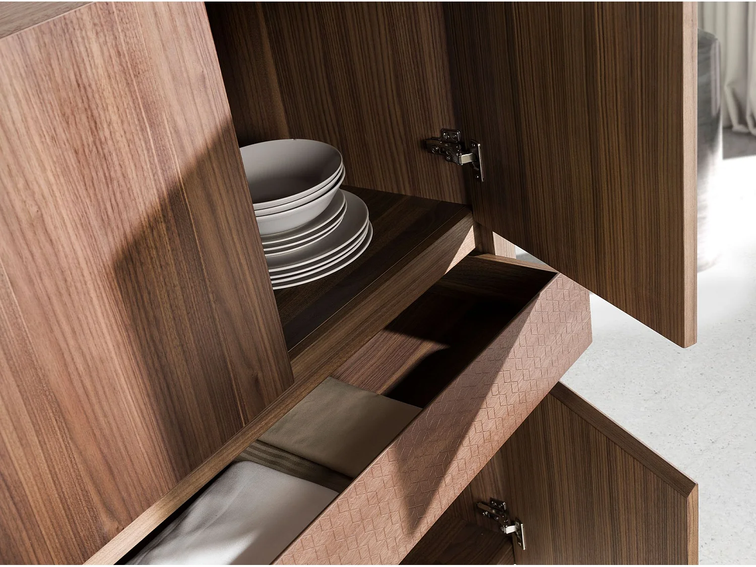 Credenza alta in noce e acciaio scuro metallizzato 3251 ANGEL CERDA