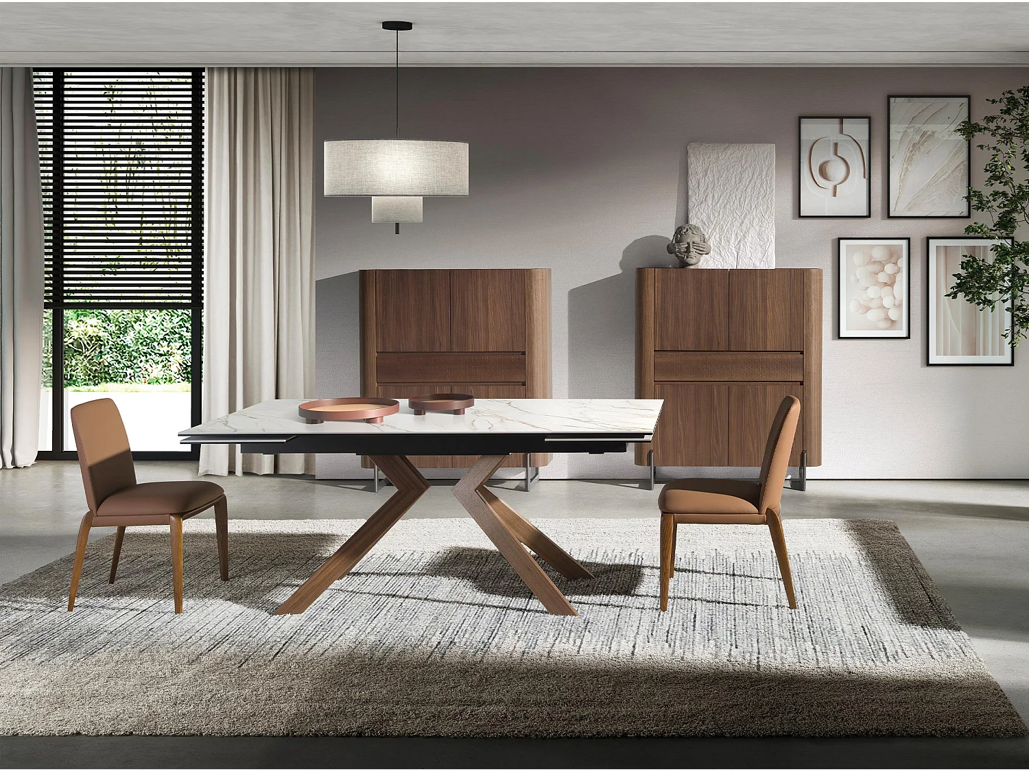 Credenza alta in noce e acciaio scuro metallizzato 3251 ANGEL CERDA