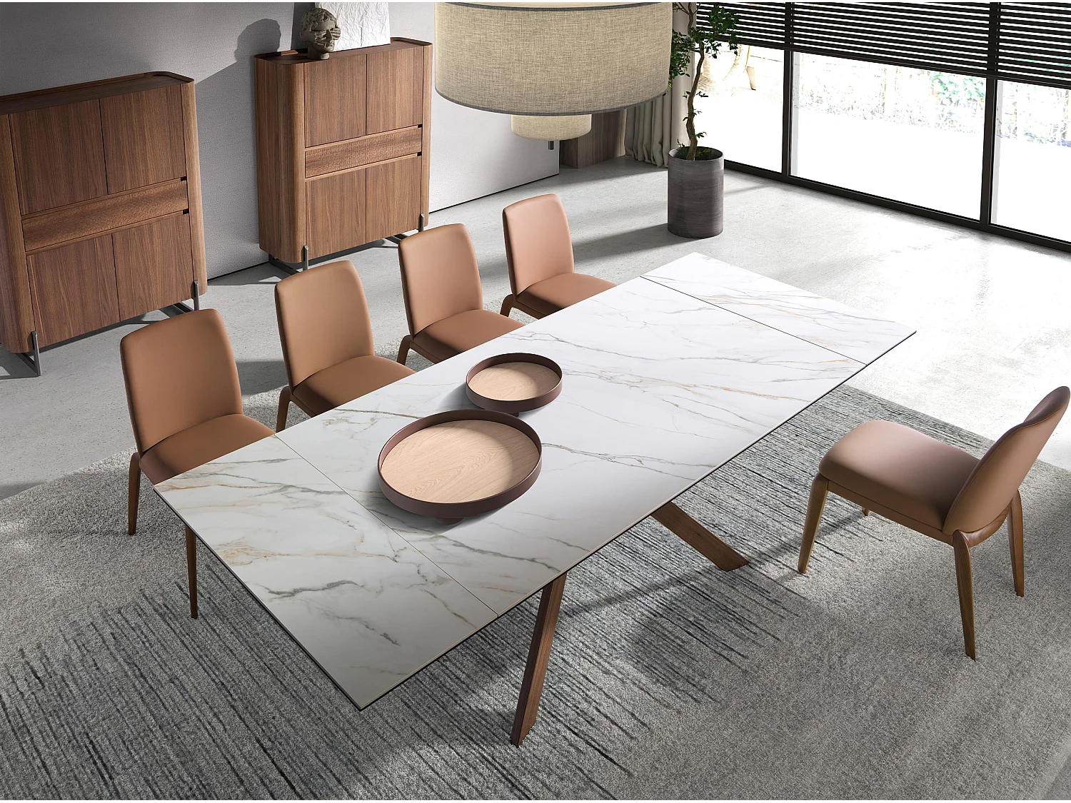 Credenza alta in noce e acciaio scuro metallizzato 3251 ANGEL CERDA