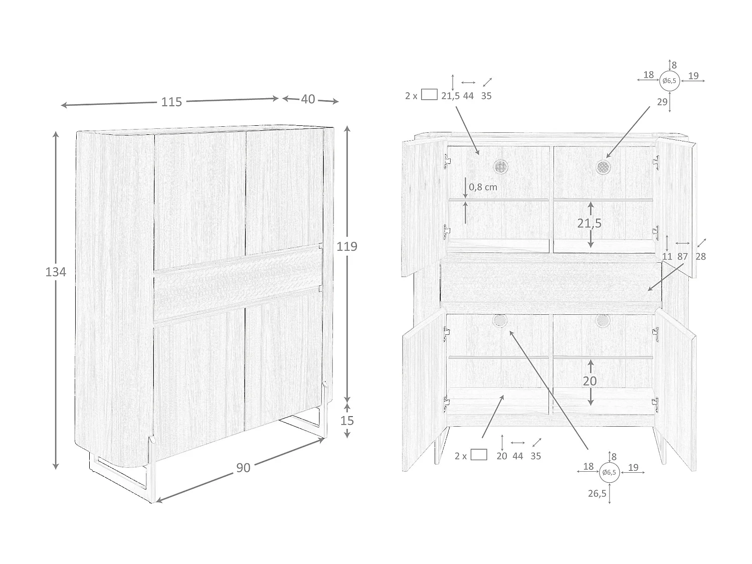 Credenza alta in noce e acciaio scuro metallizzato 3251 ANGEL CERDA