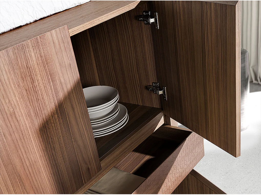 Credenza alta in noce e acciaio scuro metallizzato 3251 ANGEL CERDA