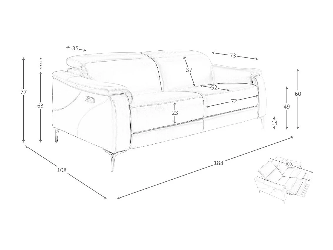 3-Sitzer-Relaxsofa aus braunem Leder 6181 ANGEL CERDA