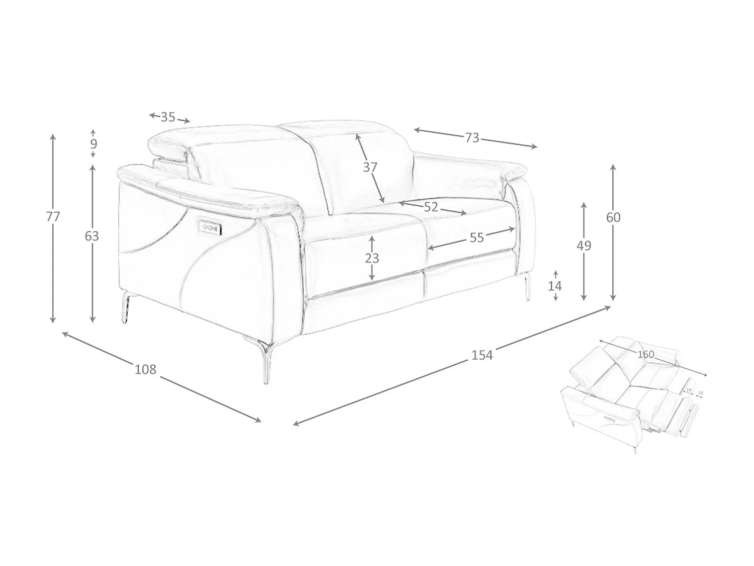 Canapé relax 2 places en cuir marron 6180 ANGEL CERDA