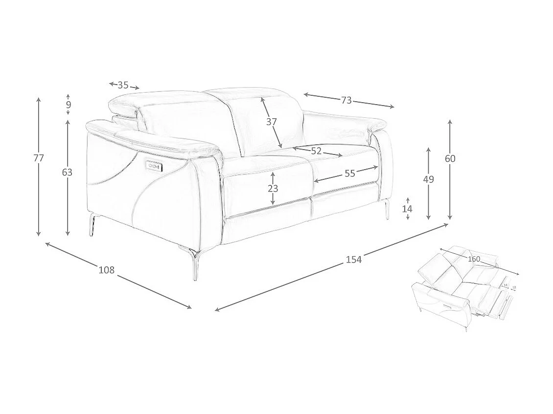 Canapé relax 2 places en cuir marron 6180 ANGEL CERDA