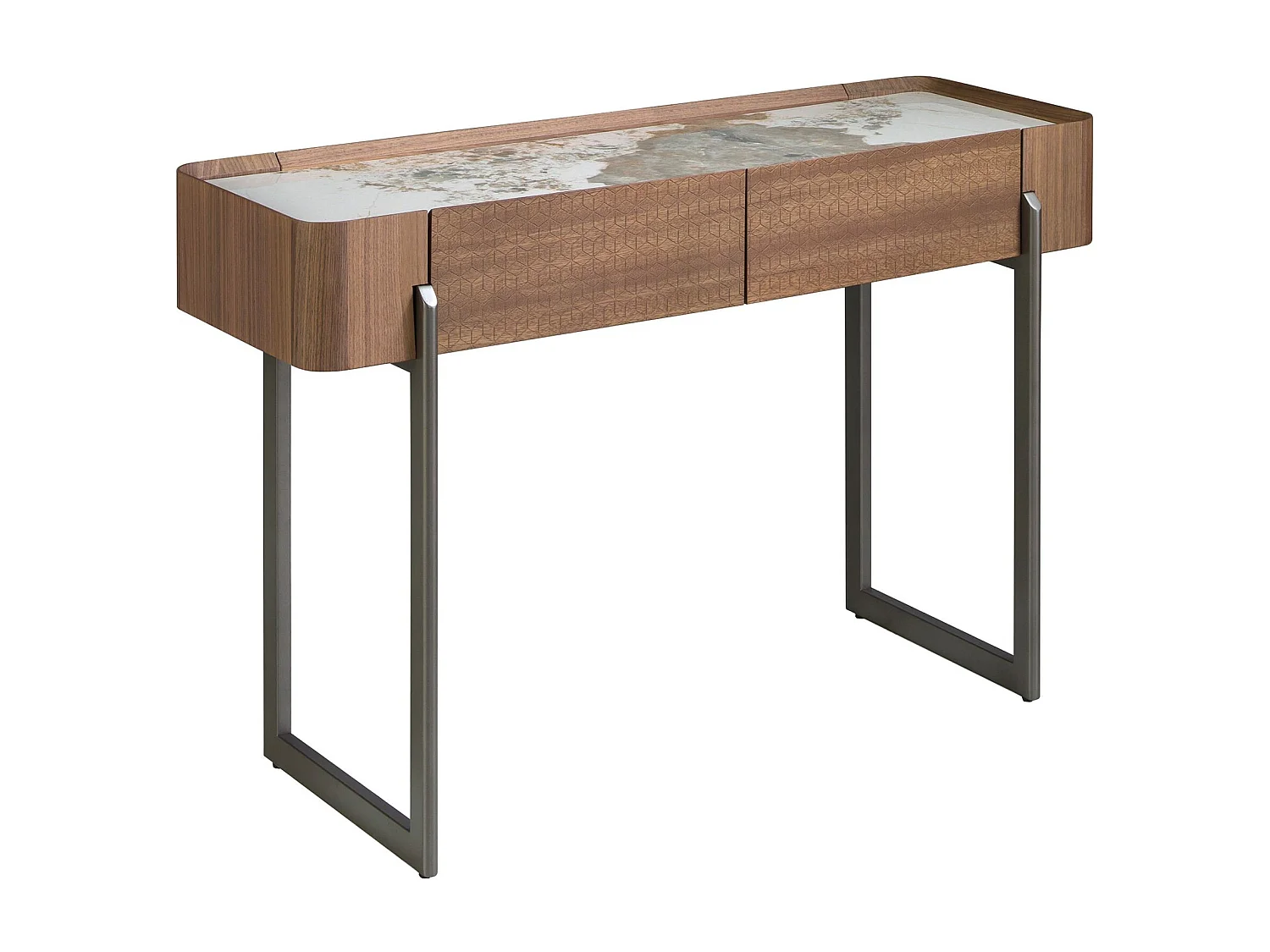 Table console rectangulaire en marbre porcelaine, noyer et acier métallique foncé 3254 ANGEL CERDA