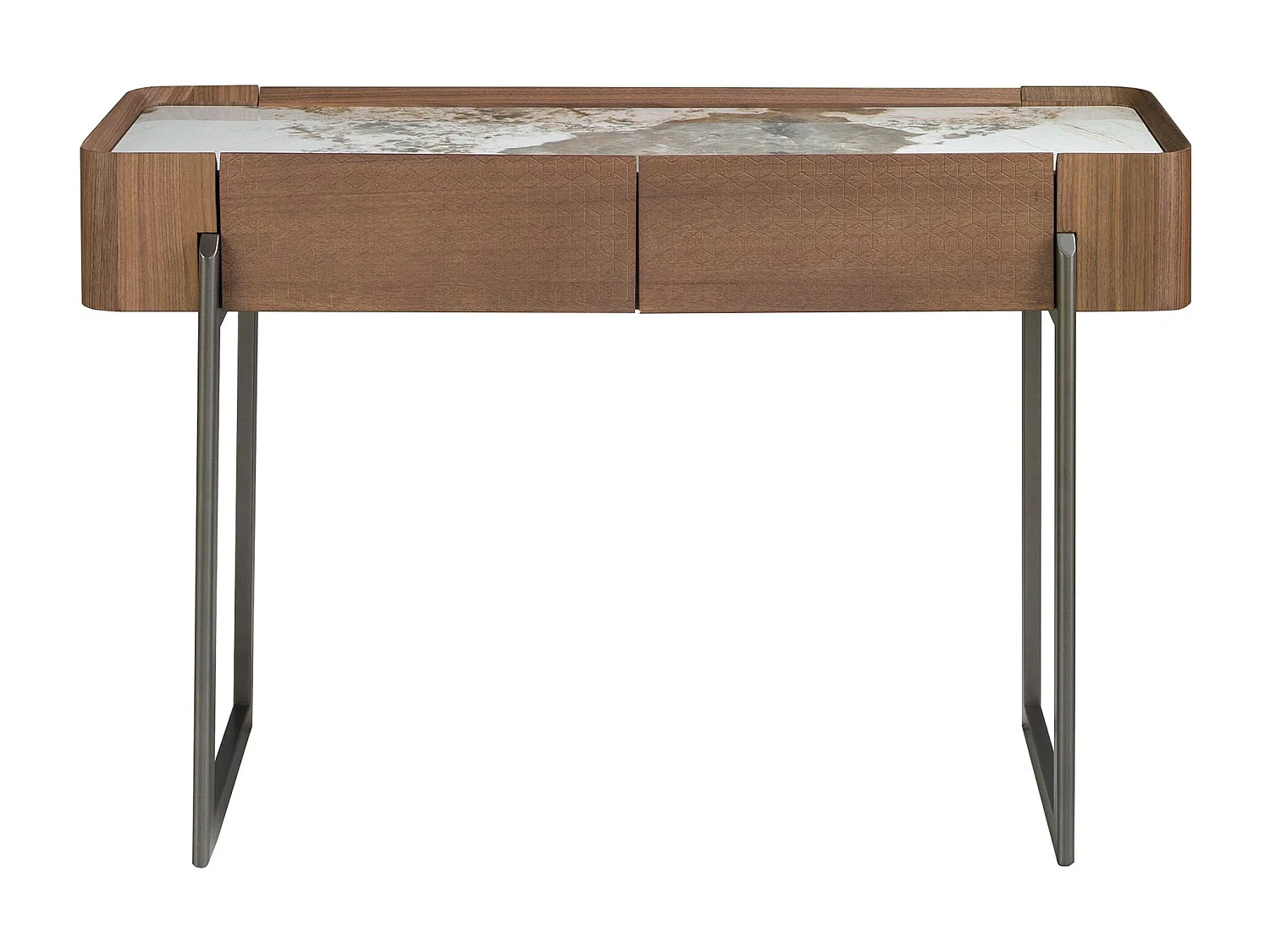 Table console rectangulaire en marbre porcelaine, noyer et acier métallique foncé 3254 ANGEL CERDA