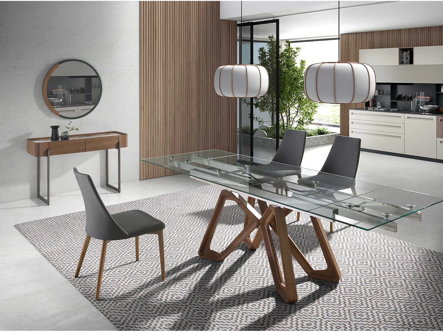 Table console rectangulaire en marbre porcelaine, noyer et acier métallique foncé 3254 ANGEL CERDA