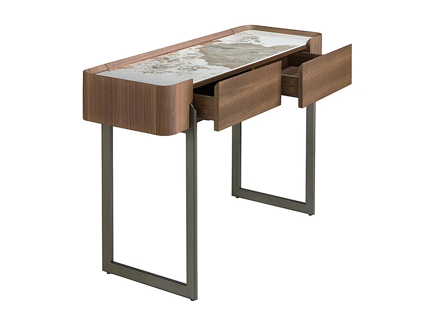 Table console rectangulaire en marbre porcelaine, noyer et acier métallique foncé 3254 ANGEL CERDA