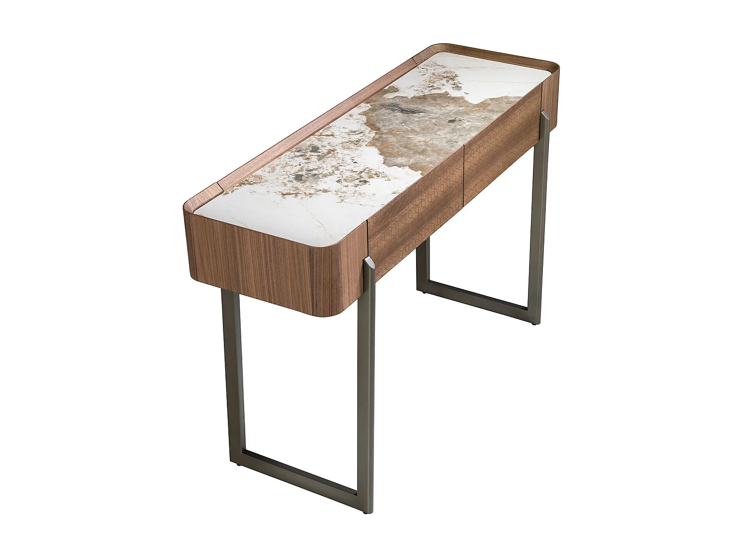 Table console rectangulaire en marbre porcelaine, noyer et acier métallique foncé 3254 ANGEL CERDA