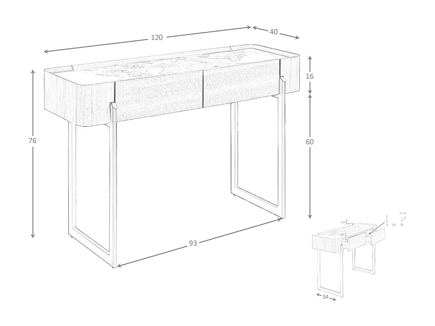 Table console rectangulaire en marbre porcelaine, noyer et acier métallique foncé 3254 ANGEL CERDA