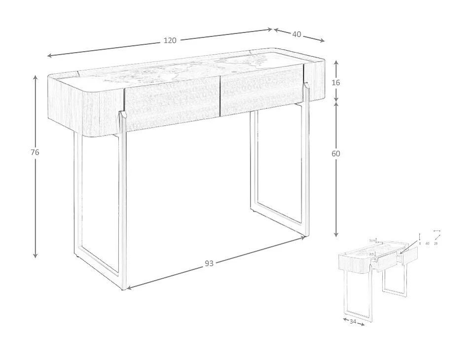 Table console rectangulaire en marbre porcelaine, noyer et acier métallique foncé 3254 ANGEL CERDA
