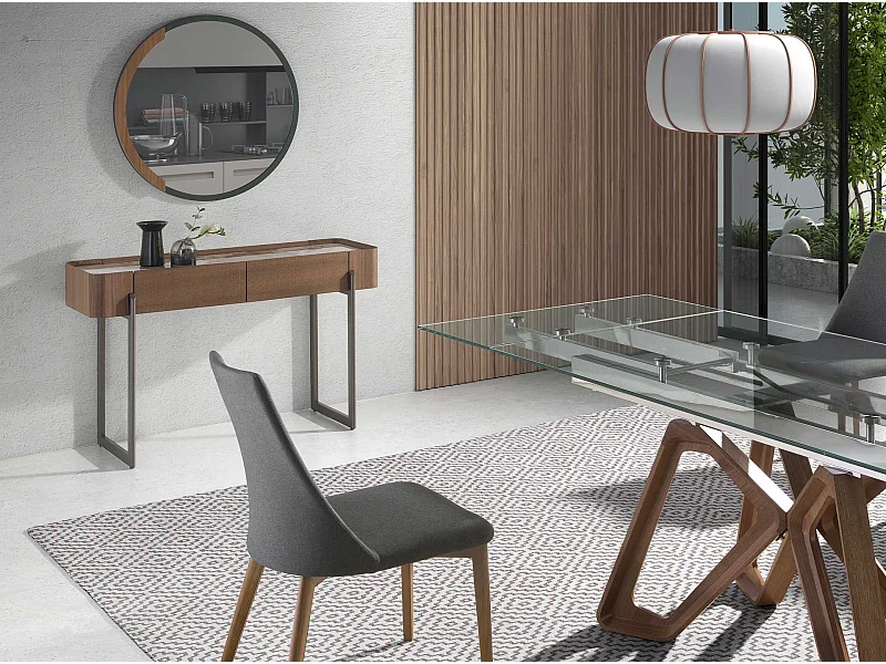 Rechteckiger Konsolentisch aus Porzellanmarmor, Nussbaum und dunklem Metallic-Stahl 3254 ANGEL CERDA