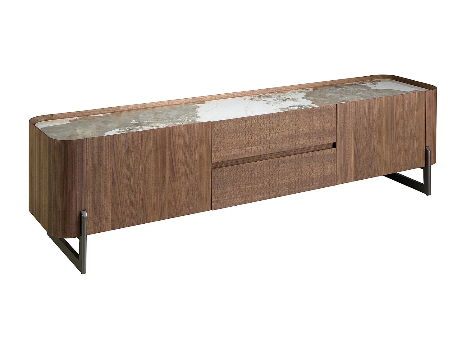 TV-meubel walnoot en donker gemetalliseerd staal met porselein marmeren blad 3250 ANGEL CERDA