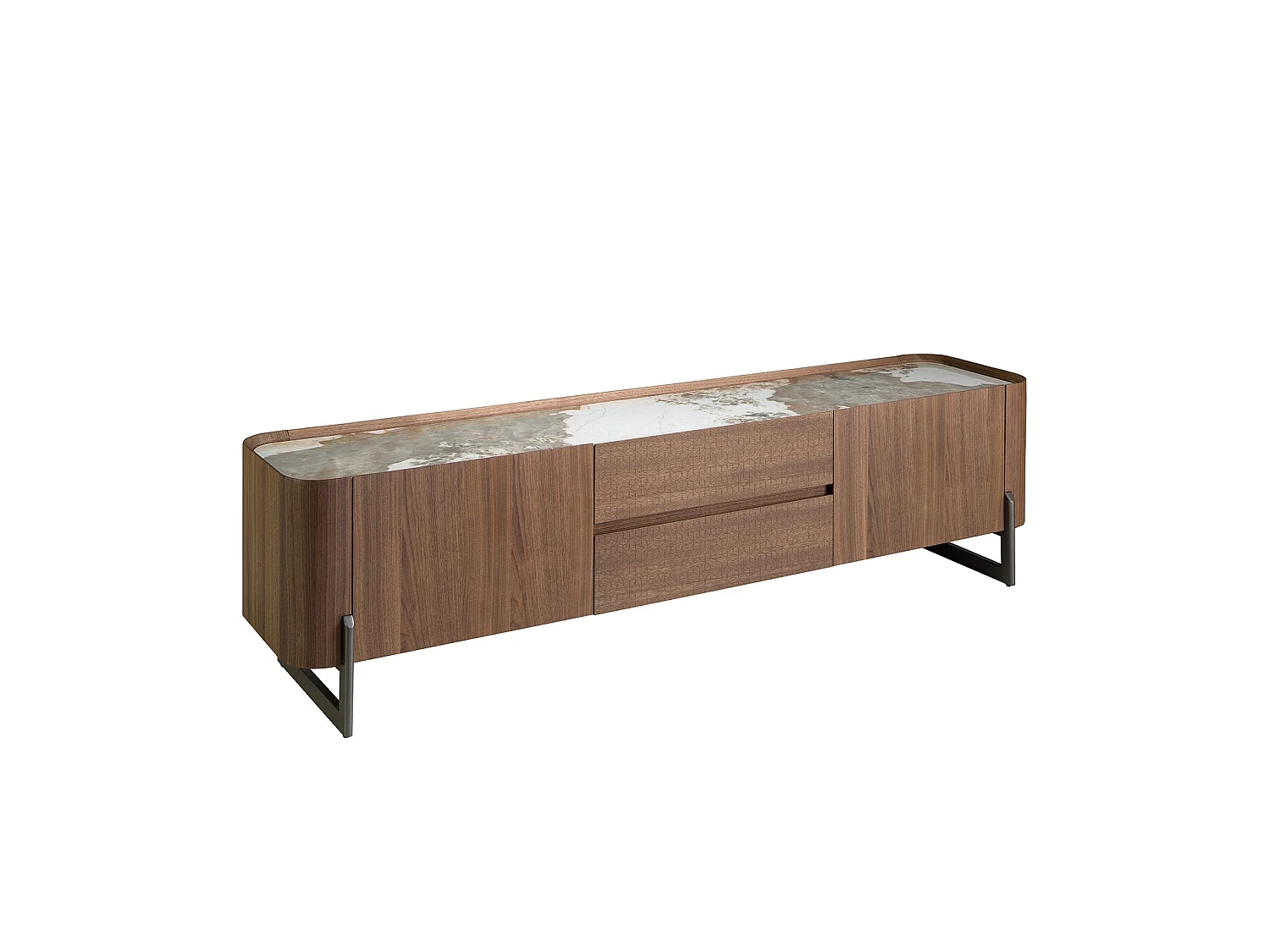 Walnut and dark metallised steel TV cabinet with porcelain marble top 3250 ANGEL CERDA