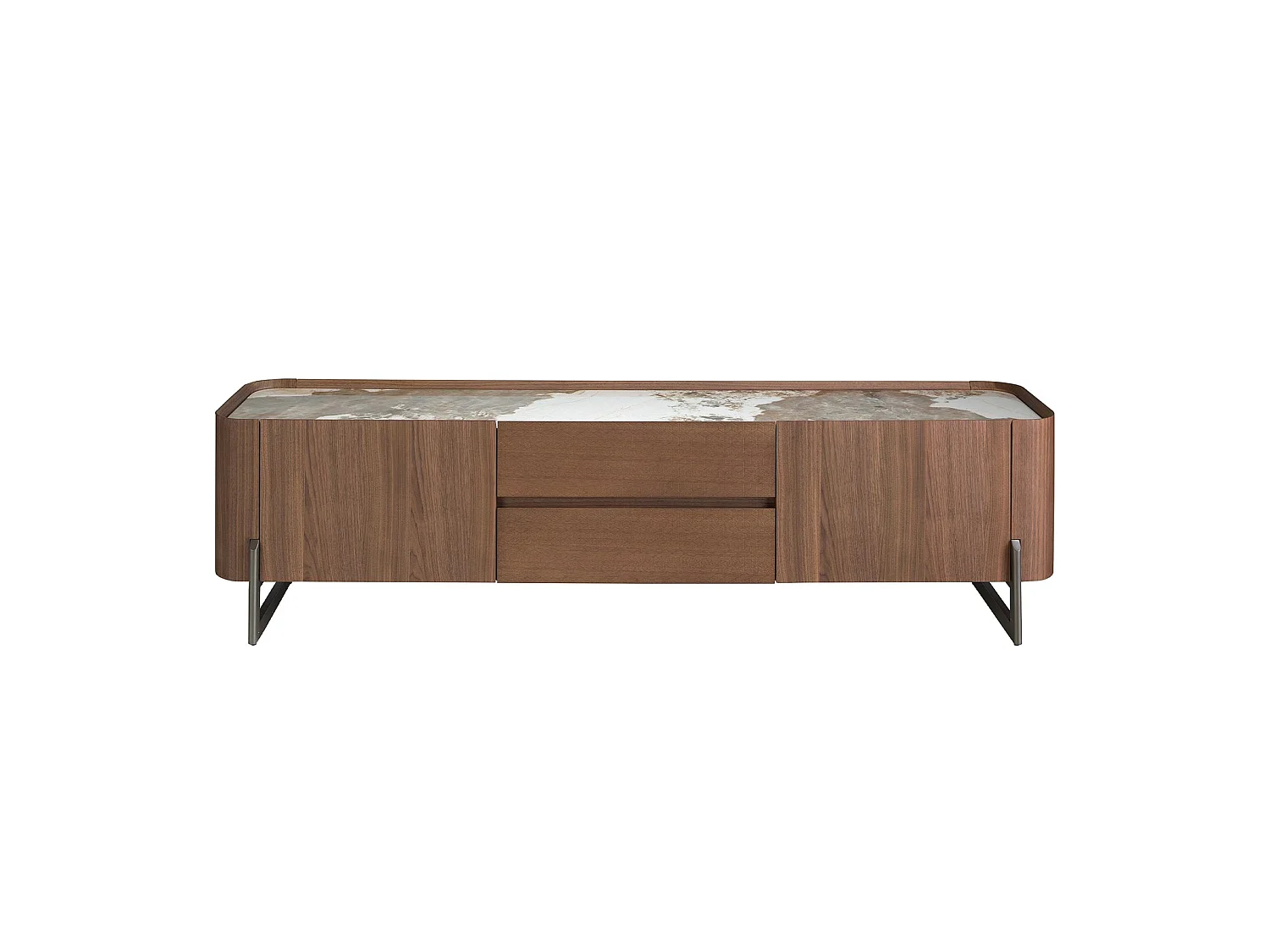 Walnut and dark metallised steel TV cabinet with porcelain marble top 3250 ANGEL CERDA