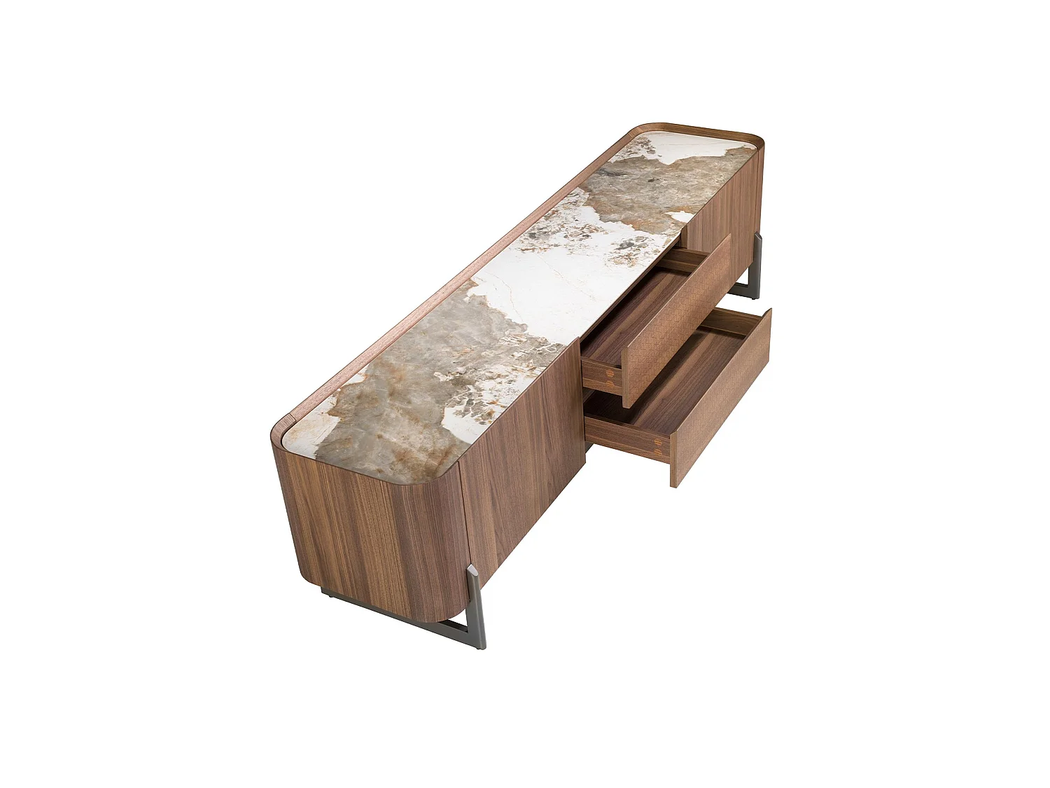 Walnut and dark metallised steel TV cabinet with porcelain marble top 3250 ANGEL CERDA