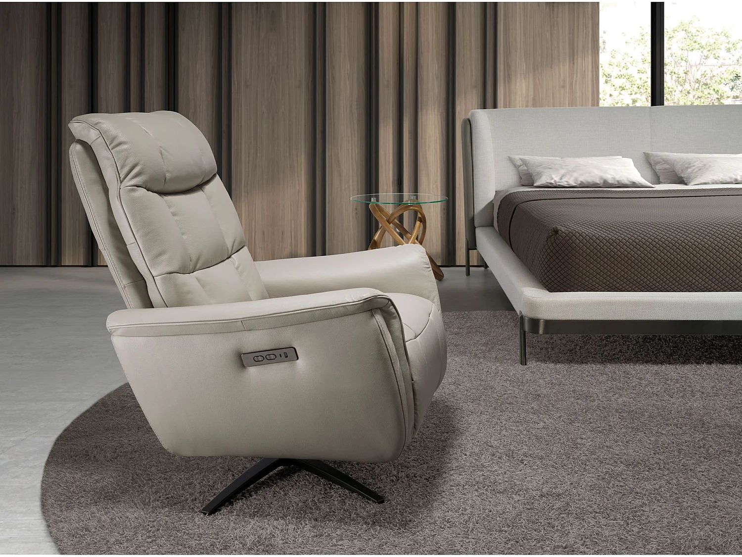 Fauteuil pivotant en cuir gris 5114 ANGEL CERDA
