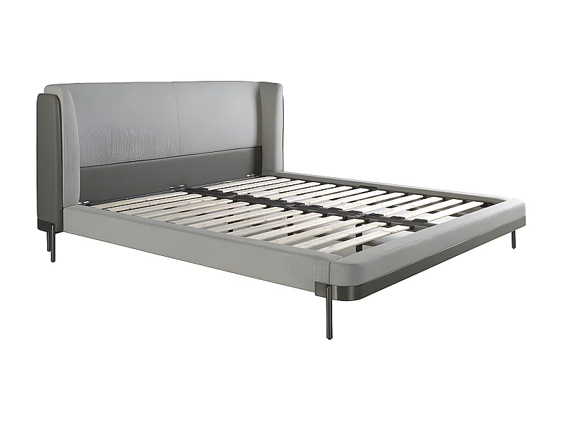 Cama em tecido cinzento claro e couro sintético cinzento escuro 7156
