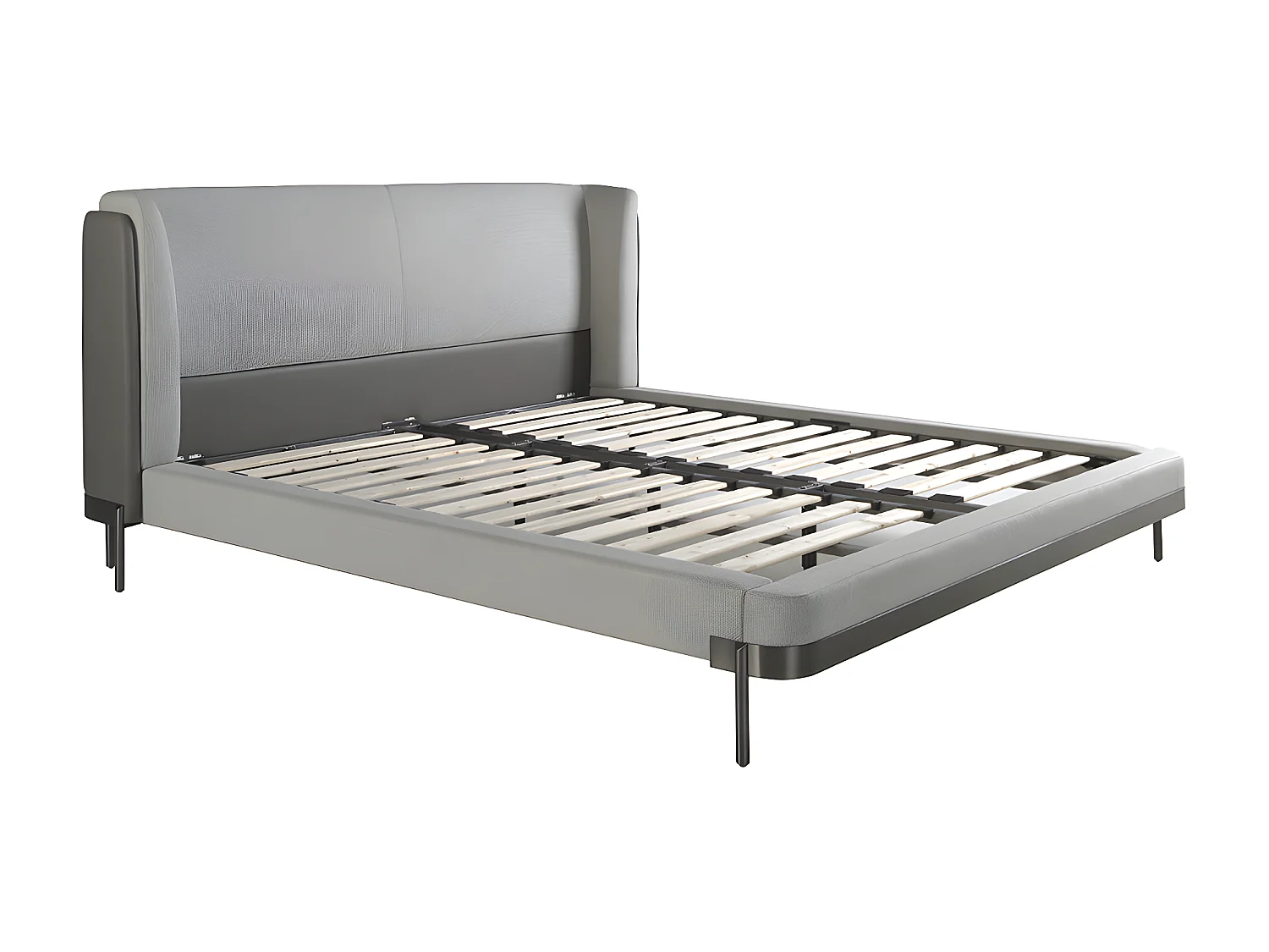 Lichtgrijs bed van stof en donkergrijs kunstleer 7156 ANGEL CERDA