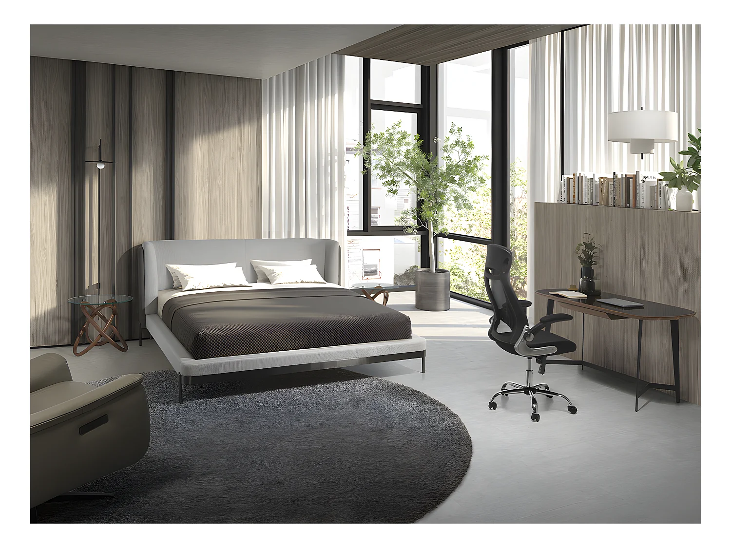 Lichtgrijs bed van stof en donkergrijs kunstleer 7156 ANGEL CERDA