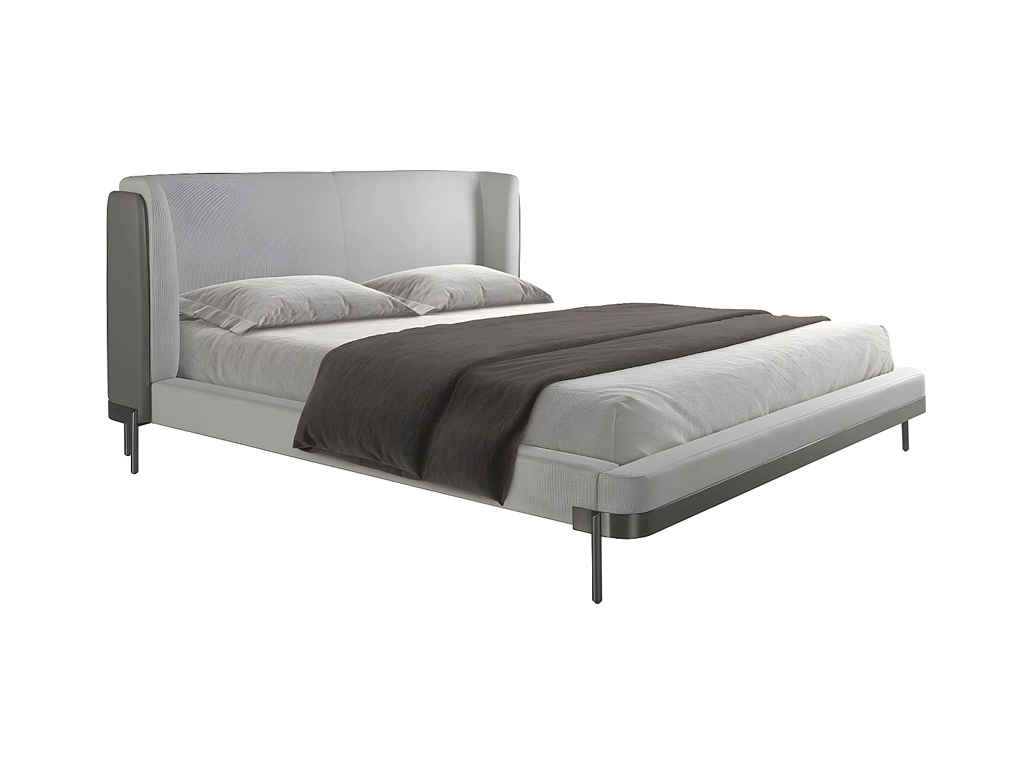 Lichtgrijs bed van stof en donkergrijs kunstleer 7156 ANGEL CERDA