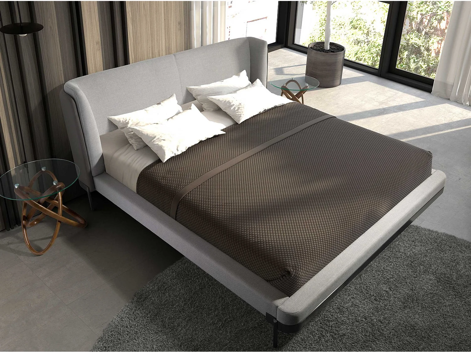 Lit en tissu gris clair et similicuir gris foncé 7156 ANGEL CERDA
