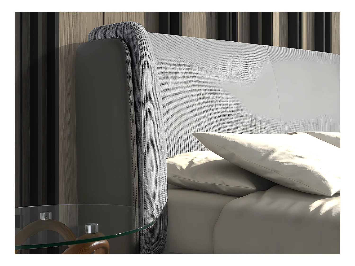 Letto in tessuto grigio chiaro e similpelle grigio scuro   7156 ANGEL CERDA