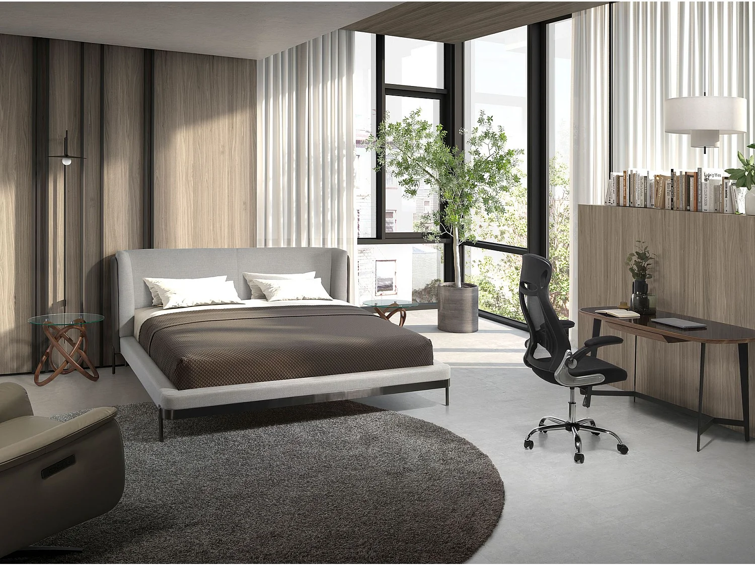 Lit en tissu gris clair et similicuir gris foncé 7156 ANGEL CERDA