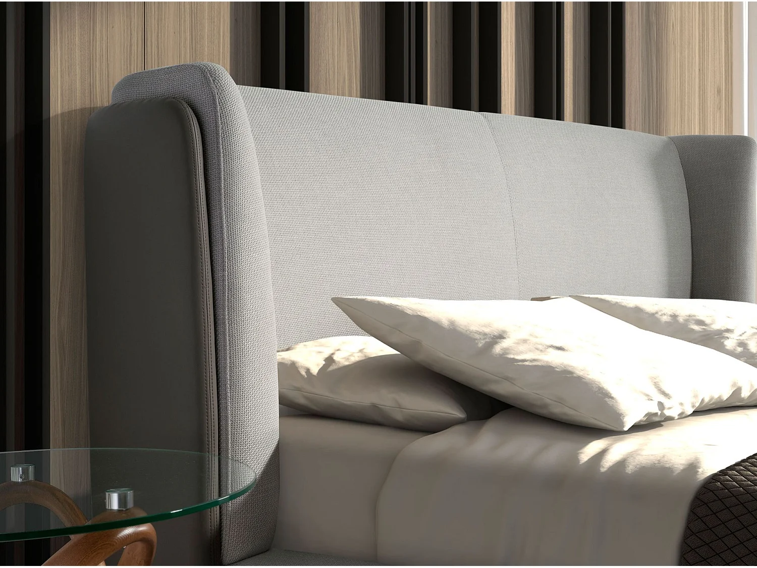 Lit en tissu gris clair et similicuir gris foncé 7156 ANGEL CERDA