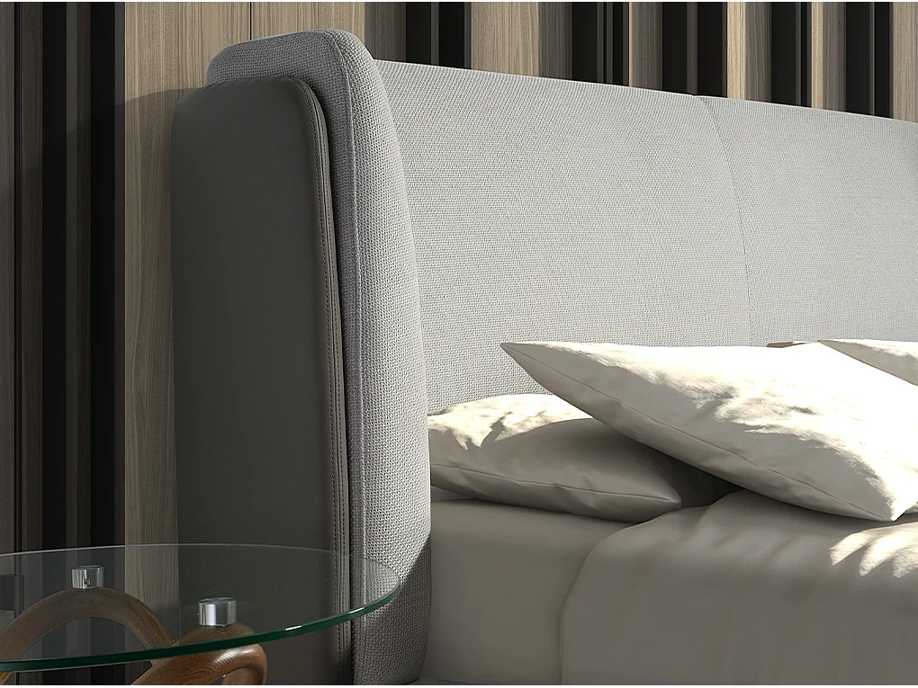 Lit en tissu gris clair et similicuir gris foncé 7156 ANGEL CERDA