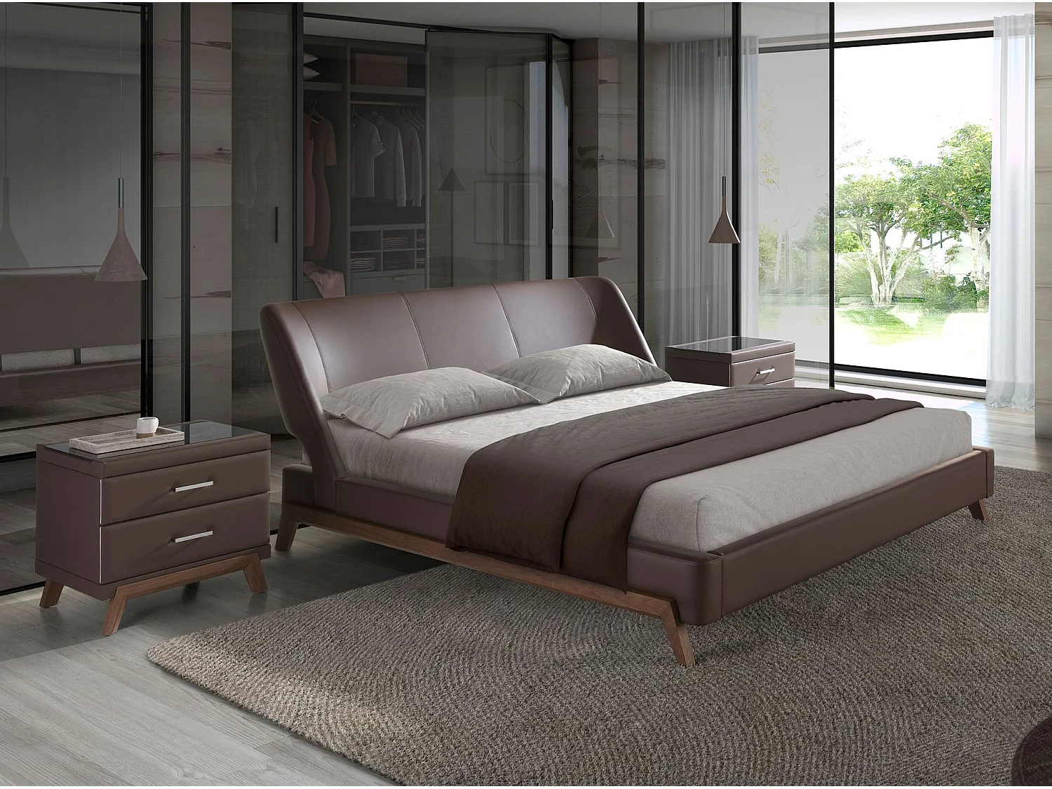 Lit en tissu gris clair et similicuir gris foncé 7156 ANGEL CERDA
