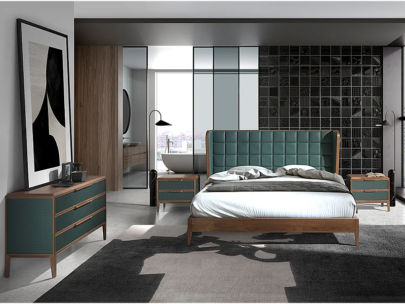 Cama de couro ecológico verde escuro 7148