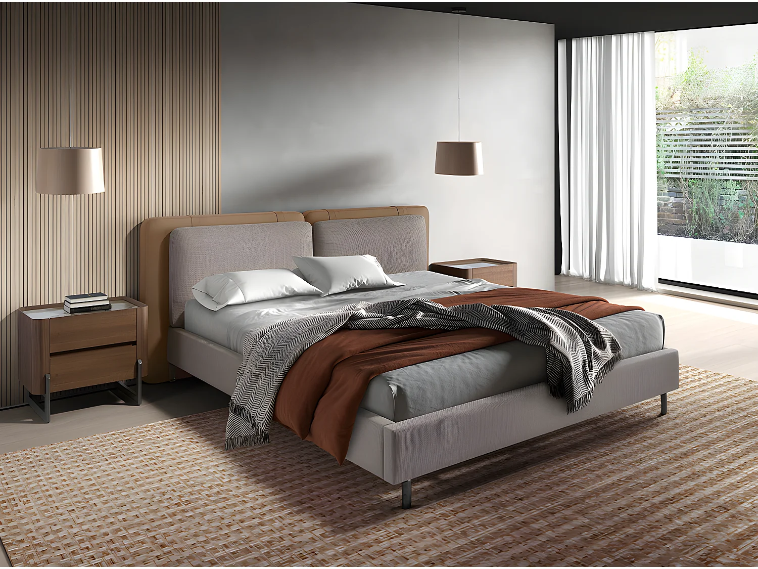 Bed van nertsleer en grijze stof 7154 ANGEL CERDA